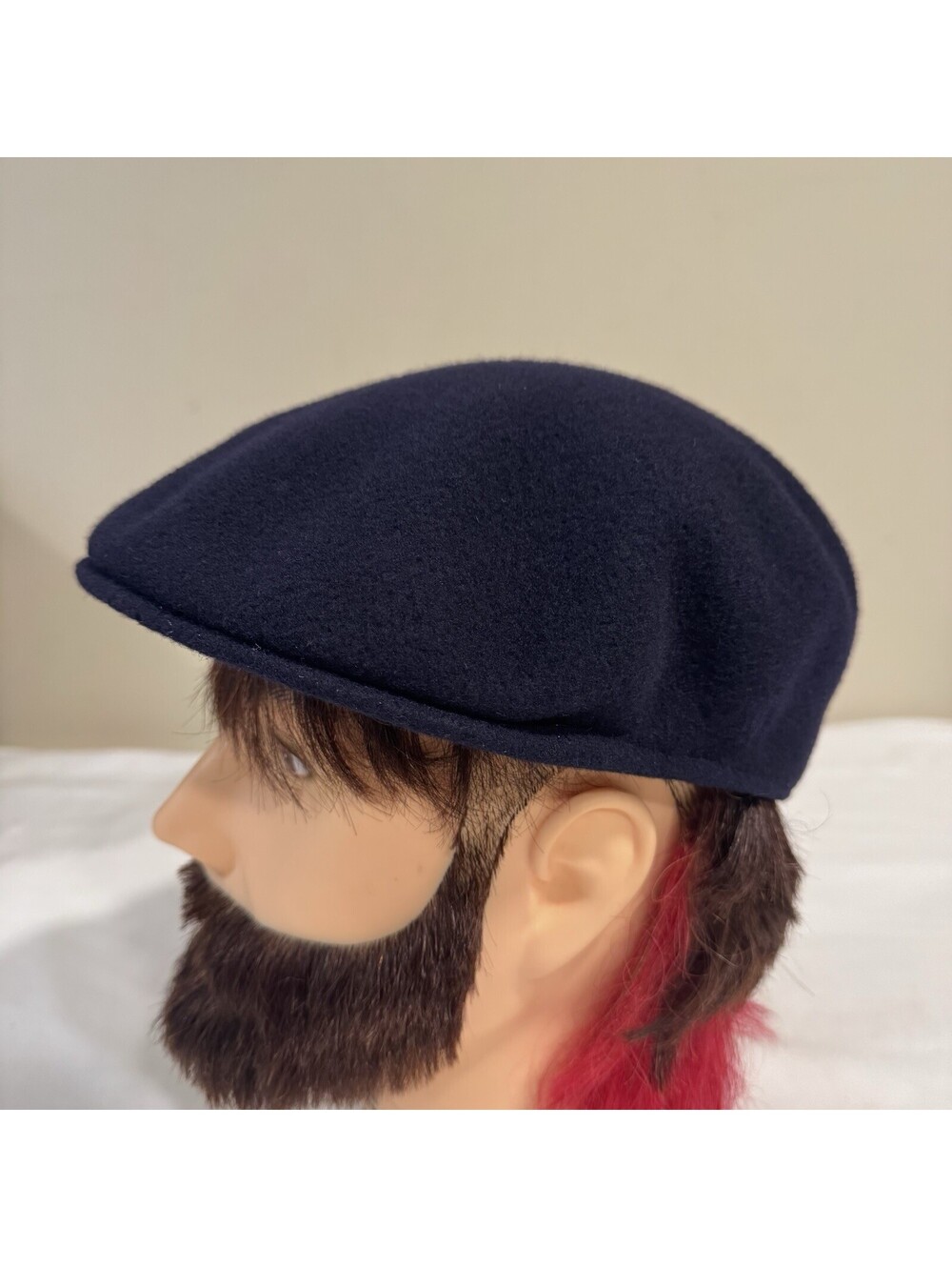 Wool KANGOL Newsboy Flat Cap 504 Cabbie Hat Size L Navy Blue Made in England